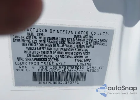 2025 Nissan Kicks S Intelligent Awd из США, поврежденный, VIN 3N8AP6BB3SL390796